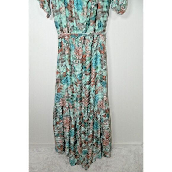 Unique Vintage Sample Dress Plus Size 3XL Green Floral Off The Shoulder Maxi - Picture 11 of 14
